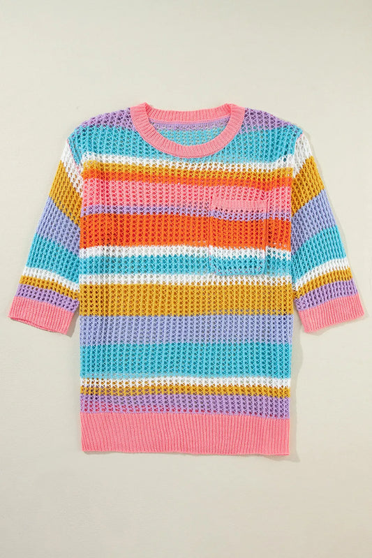 Openwork Round Neck Dropped Shoulder Knit Cover-Up - product photo 2