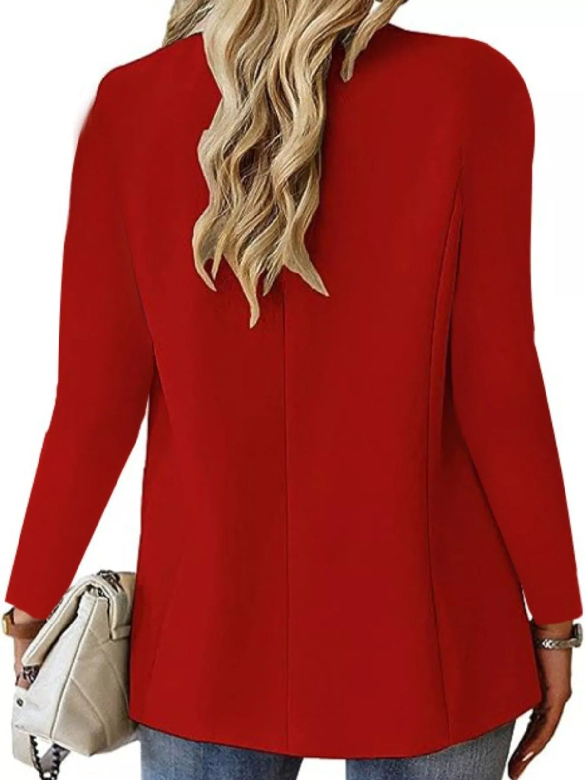 Lapel Collar One Button Blazer - Red - View 12
