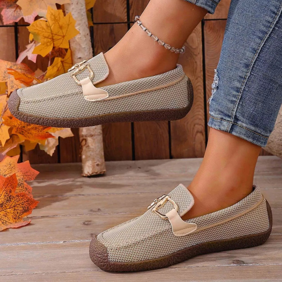 Round Toe Flat Slip-Ons - Khaki - View 7