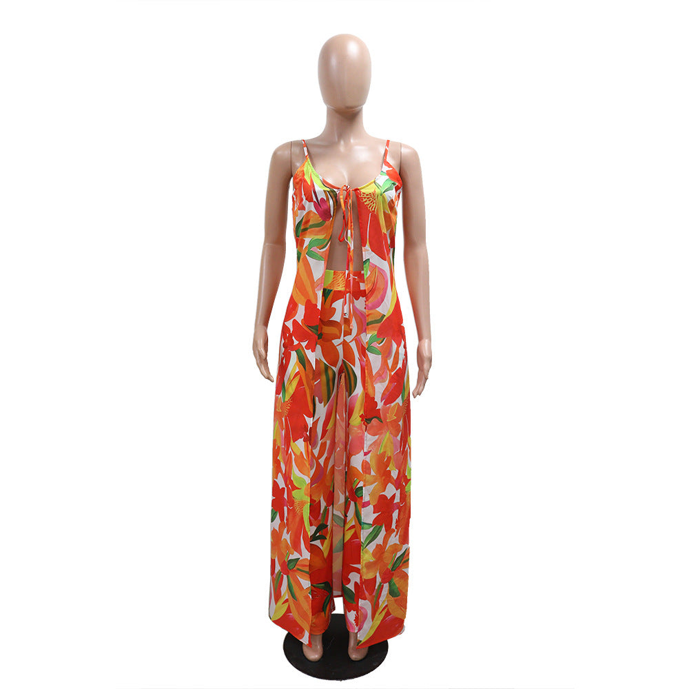 Sexy Strapless Tie-Back Top with Slim Fit Wide-Leg Pants Fashion Two-Piece Set for Women