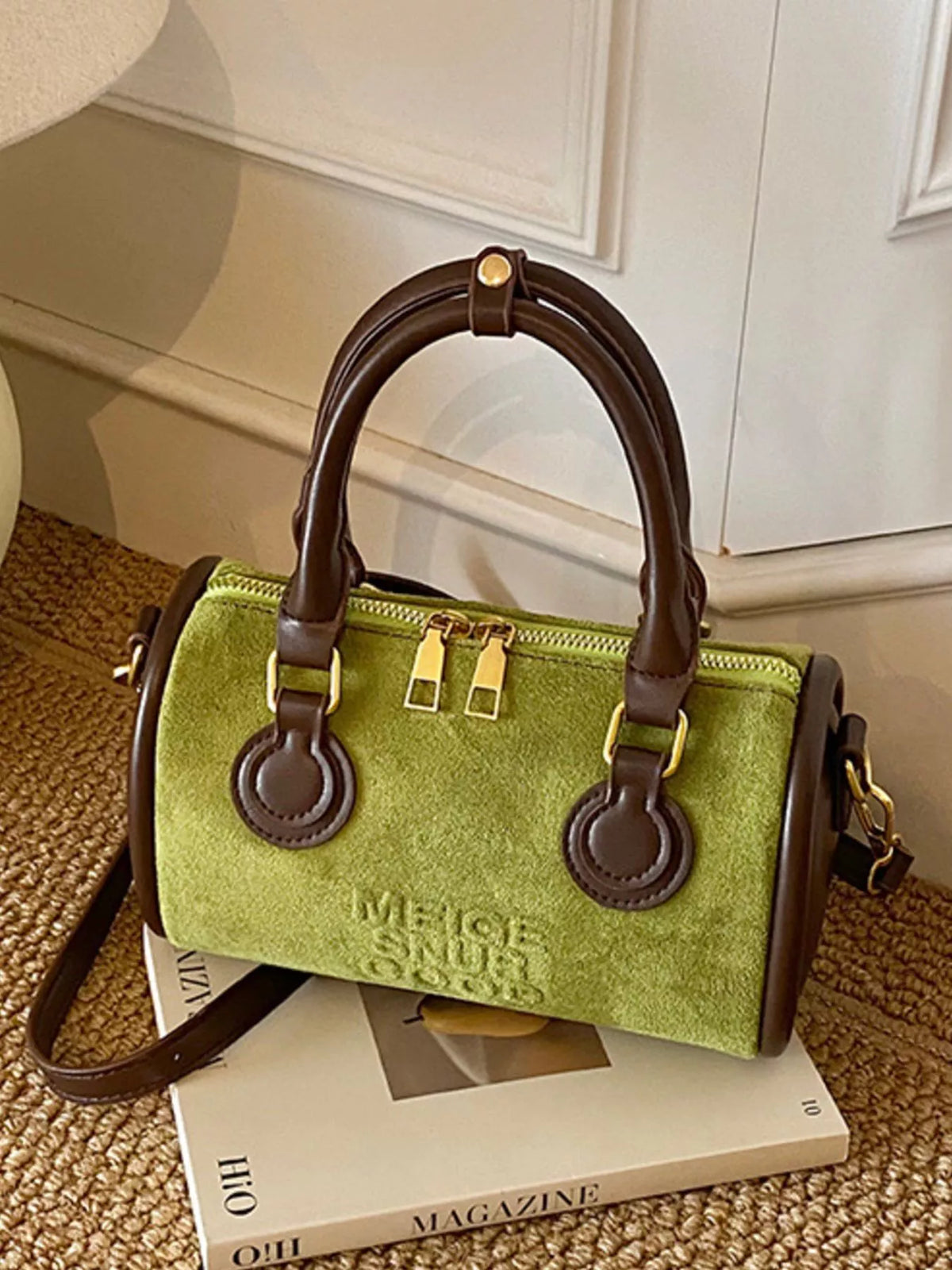 Barrel Crossbody Bag with Top Handle - Green - View 10