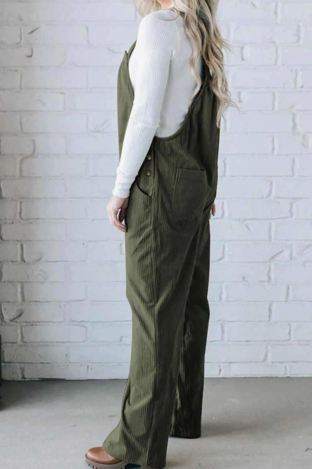 Square Neck Wide Strap Overalls - Army Green - View 11