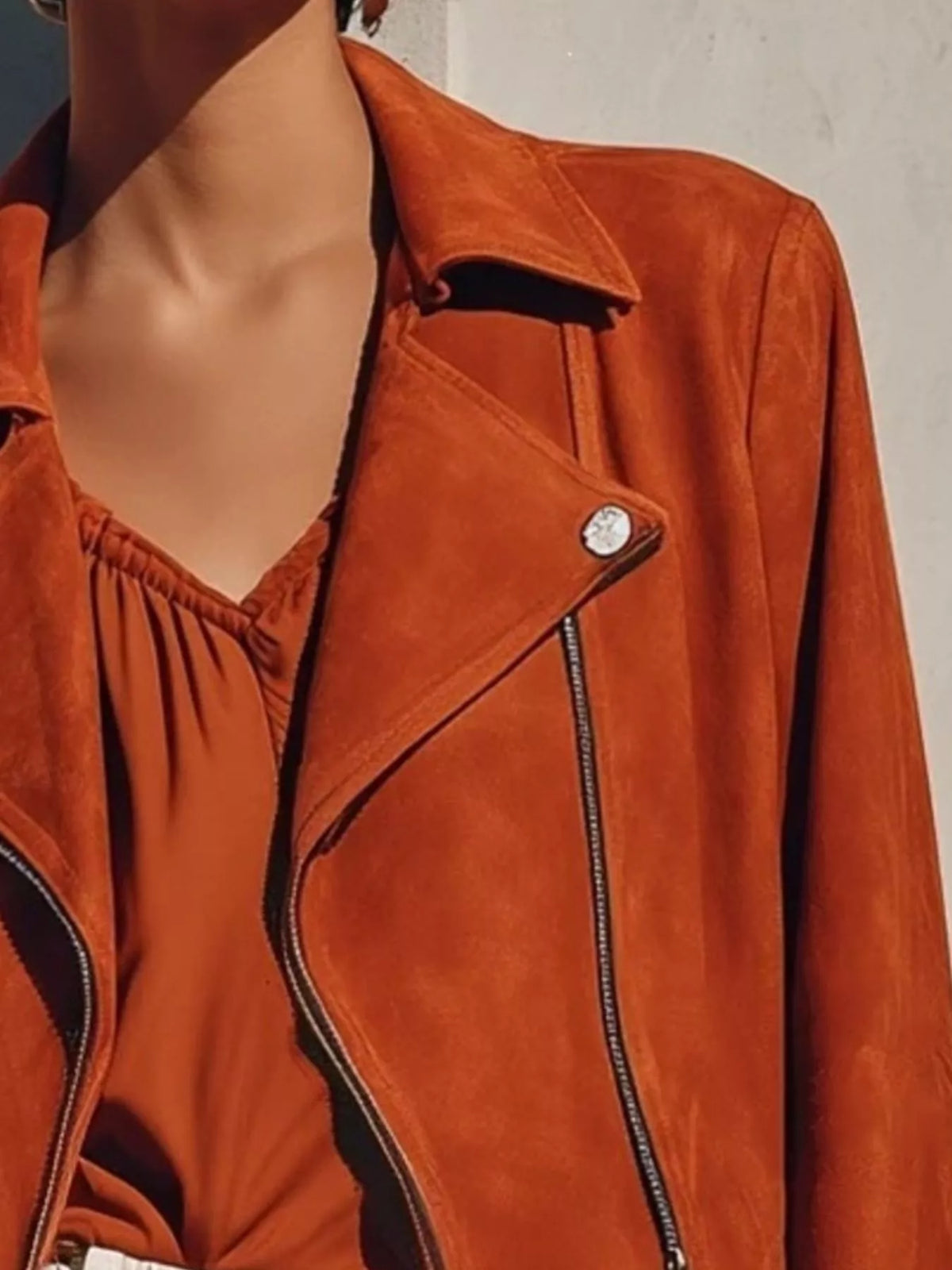 Fringe Hem Zip Up Jacket - Rust - View 2