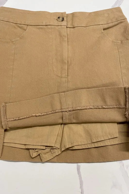 Annie Wear Comfort Stretch Cotton Slit Detailed Mini Skirt - KHAKI - View 3