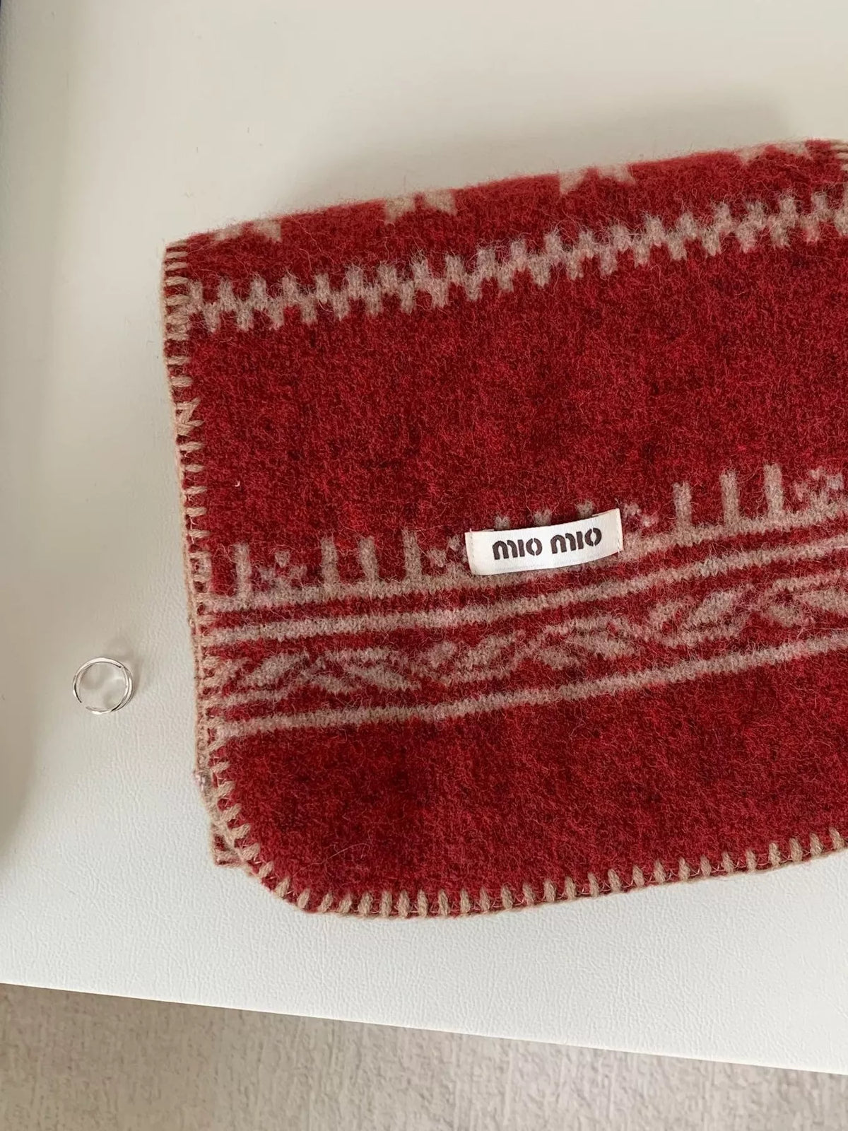 Vintage Pattern Knitted Scarf - Rust - View 6