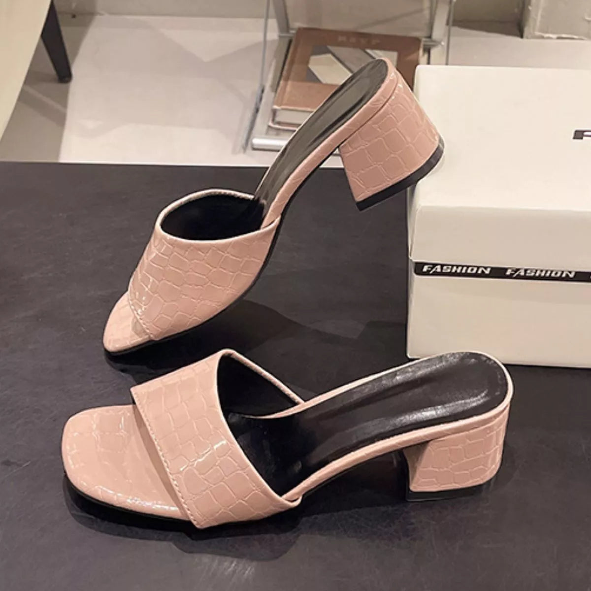 Open Toe Block Heels Sandals - Camel - View 7