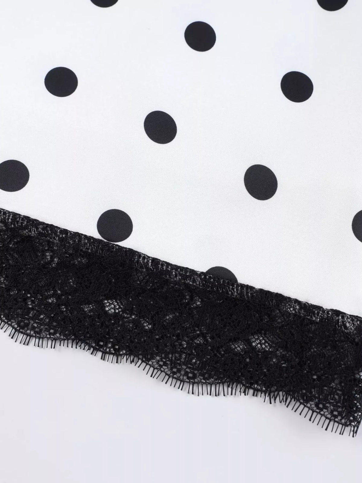 Polka Dot Midi Skirt with Lace Trim - White - View 18