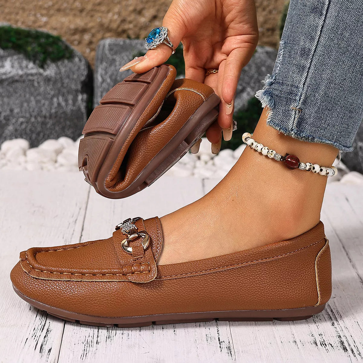 Round Toe Slip-Ons - Brown - View 11