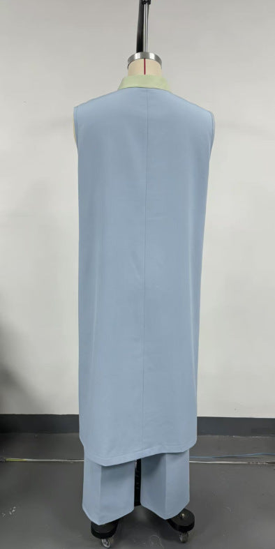 Color blocking loose vest cardigan pants set