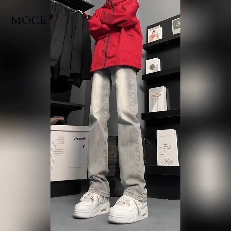Cleanfit Smoke Gray Jeans Men Slim Fit Straight Leg Slightly Flared Pants Vintage Vibe Casual Pants
