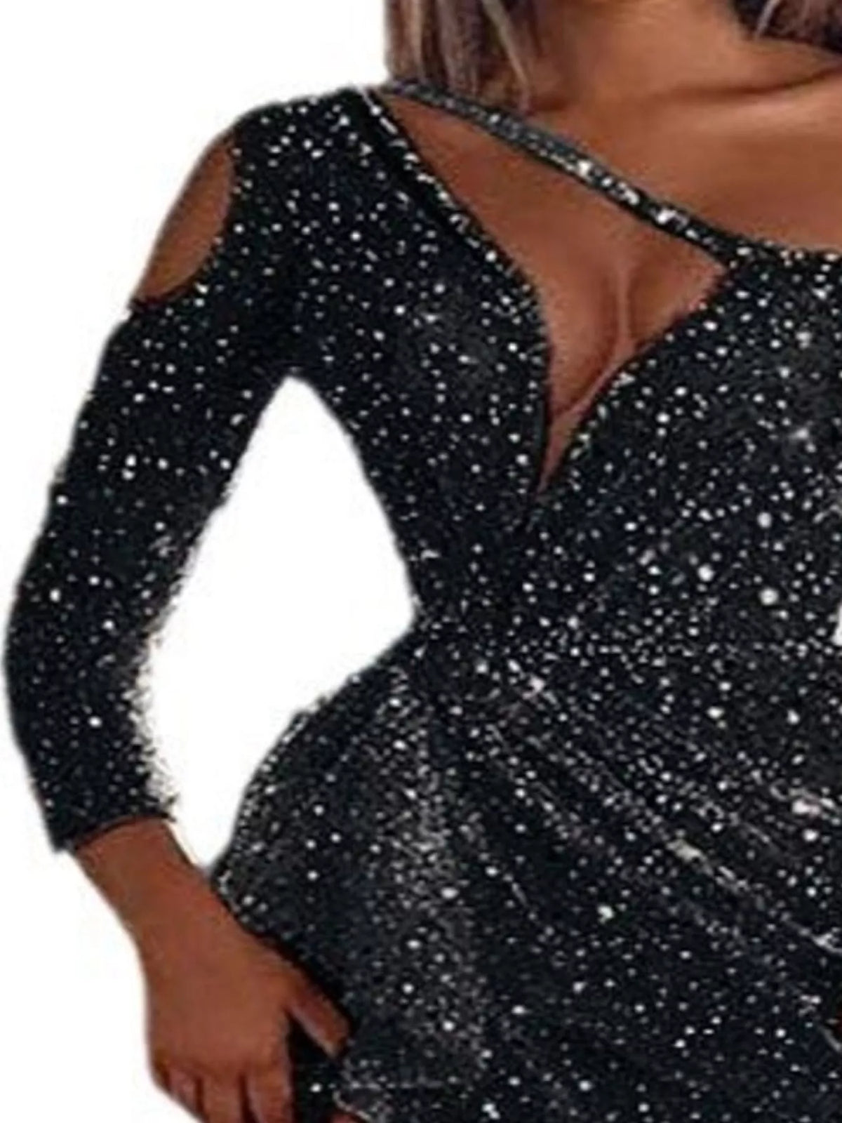 Full Size Sequin One-Shoulder High-Slit Evening Dress Plus Size - Black - View 8