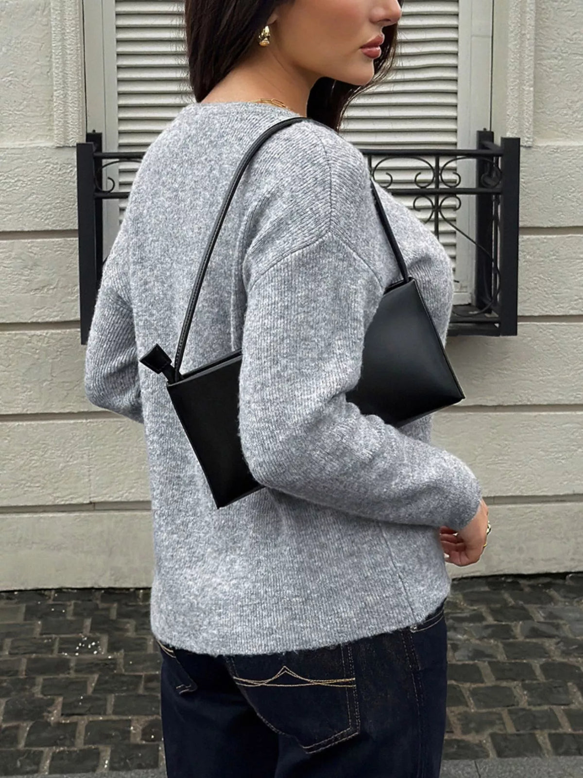 Ribbed Knit Button-Down Cardigan - Gray - View 5