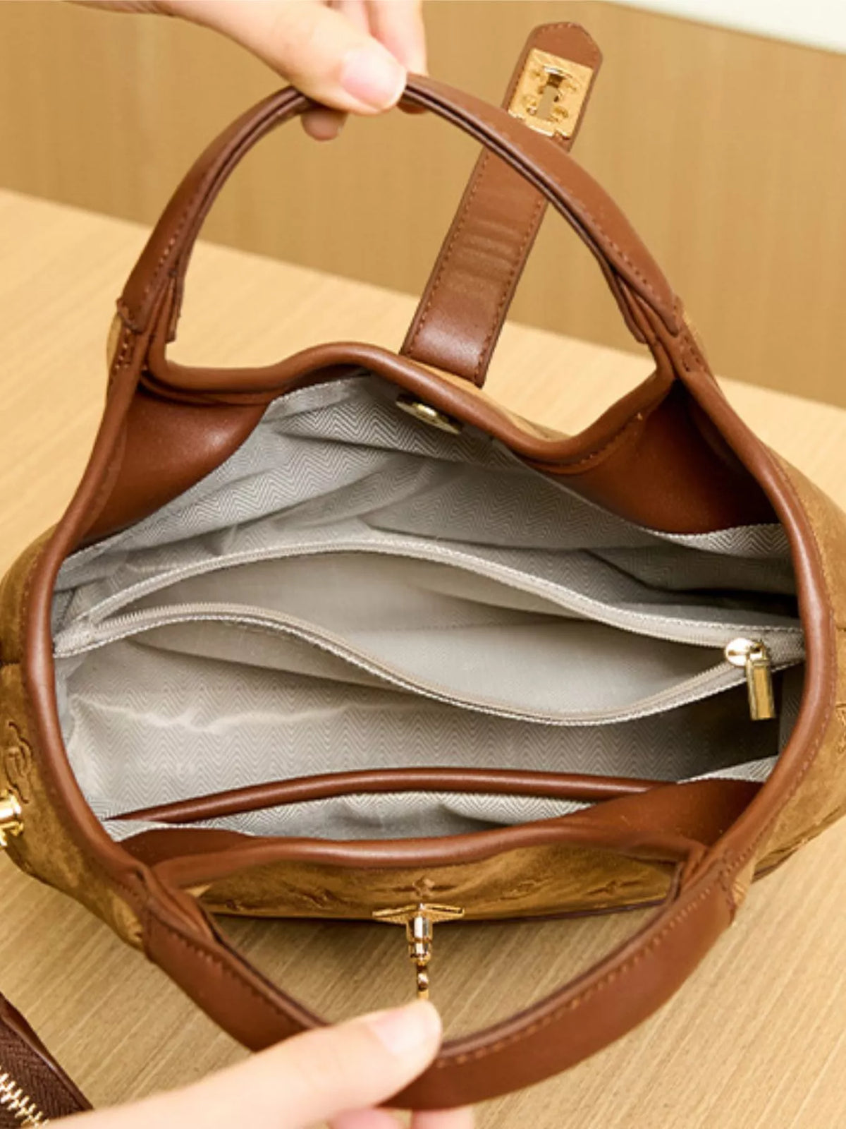 Embossed Crossbody Bag with Detachable Coin Pouch - Brown - View 14
