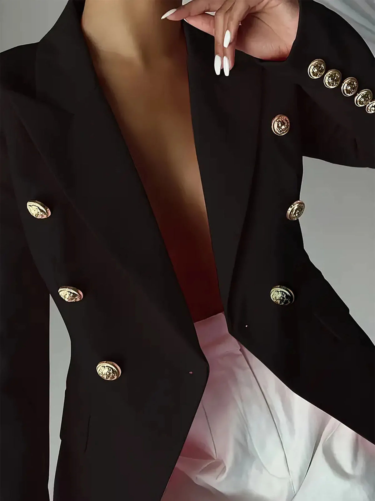 Decor Button Lapel Collar Blazer - Black - View 30