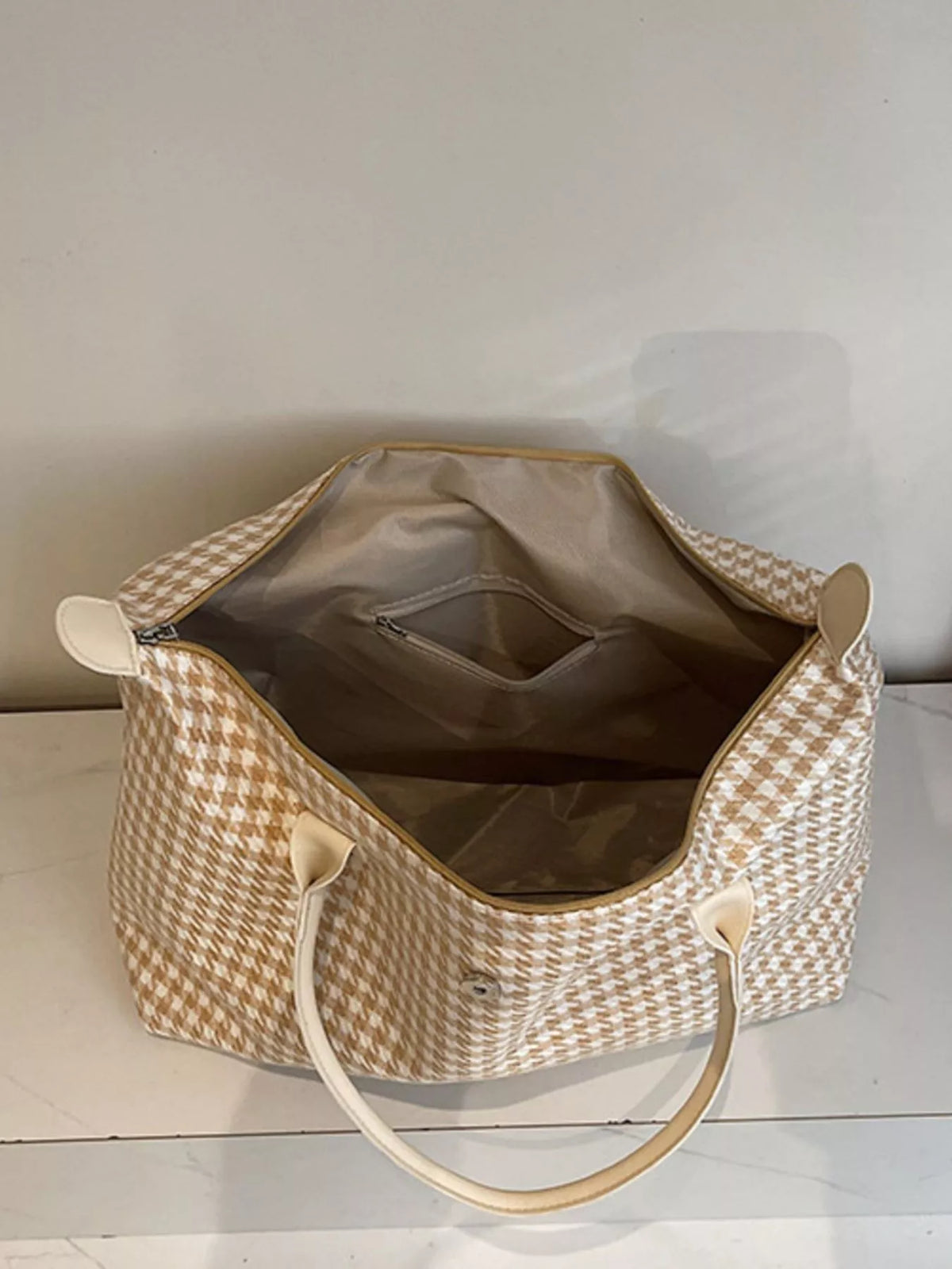Plaid Pattern Travel Bag - Beige - View 9