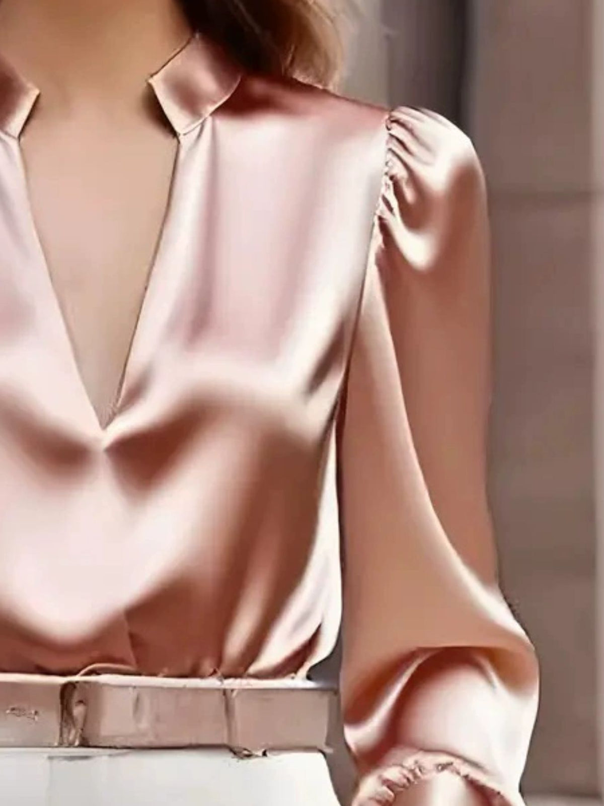 Notched Long Sleeve Blouse - Pink - View 9