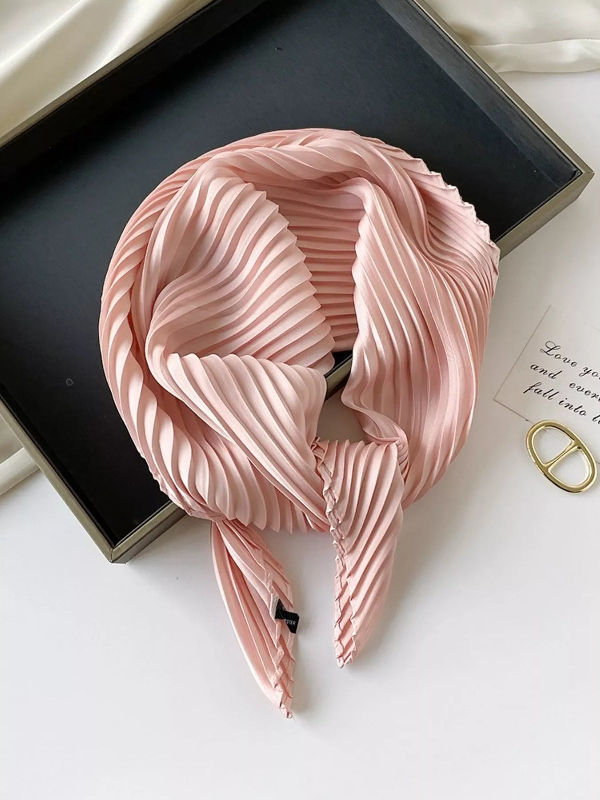 Pleated Satin Scarf - Pleated Pink - View 5