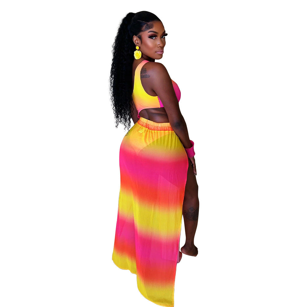 Slant collar split skirt print set