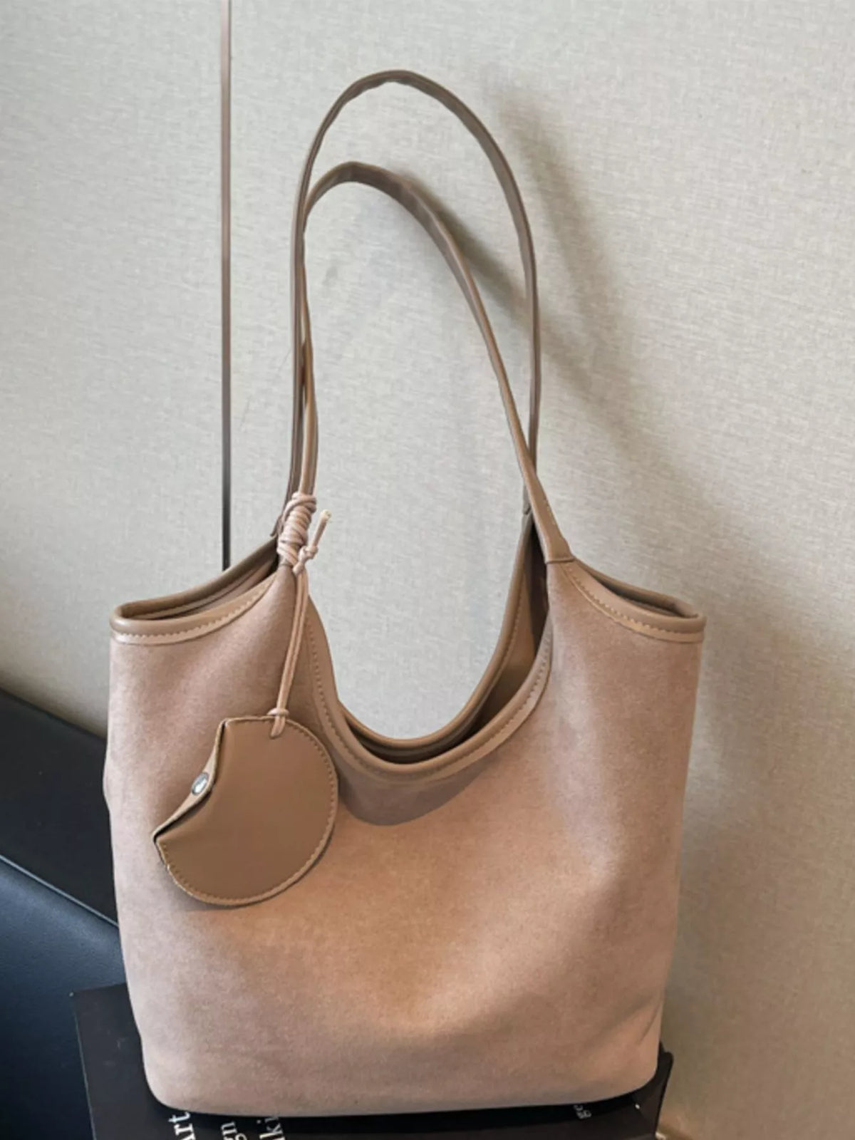 Suede Texture Shoulder Bag - Khaki - View 6