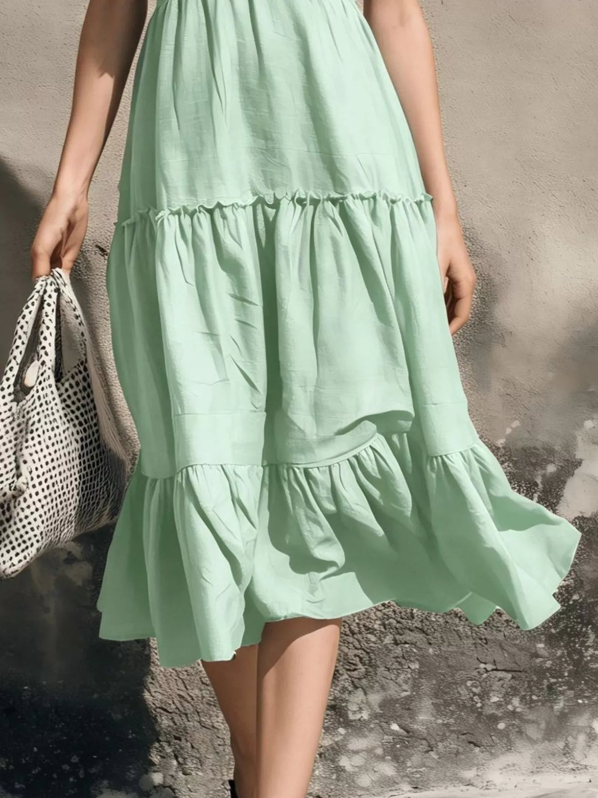 Full Size Ruffled V-Neck Tiered Midi Dress Plus Size - Light Green - View 3