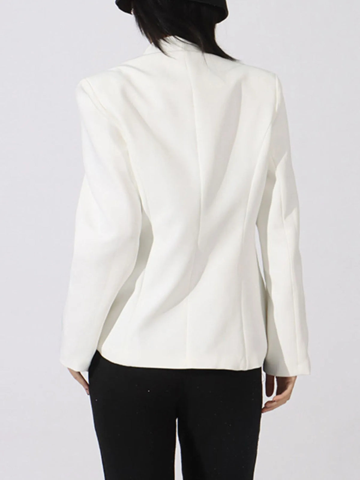 Flower Button Front Long Sleeve Blazer - White - View 10