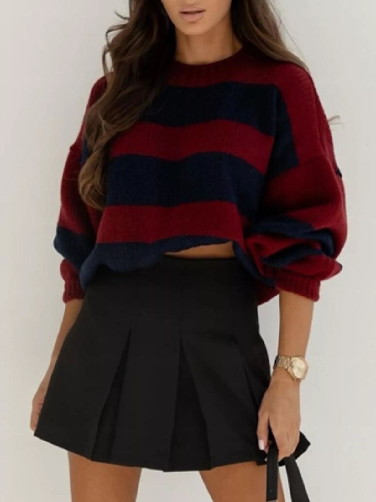 Striped Dropped Shoulder Sweater - Burgundy Sapphire Blue - View 3