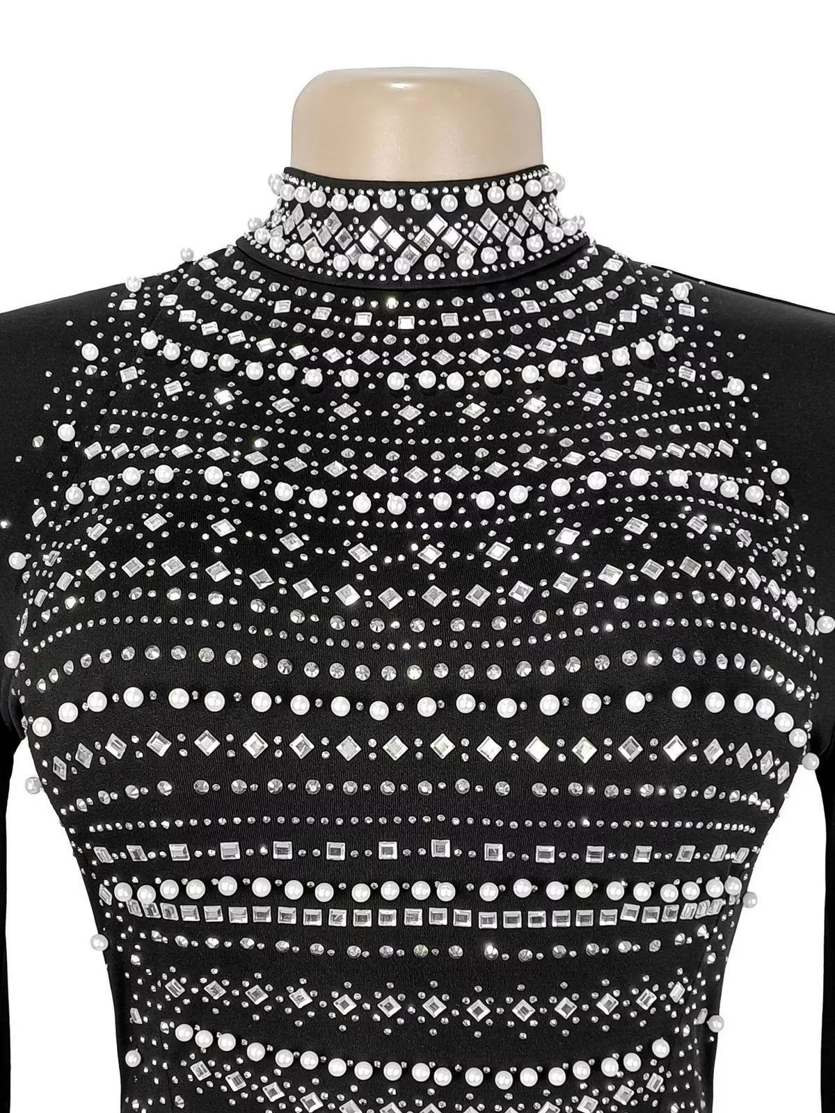 Rhinestone Slit Flare Sleeve Cape Maxi Dress - Black - View 9