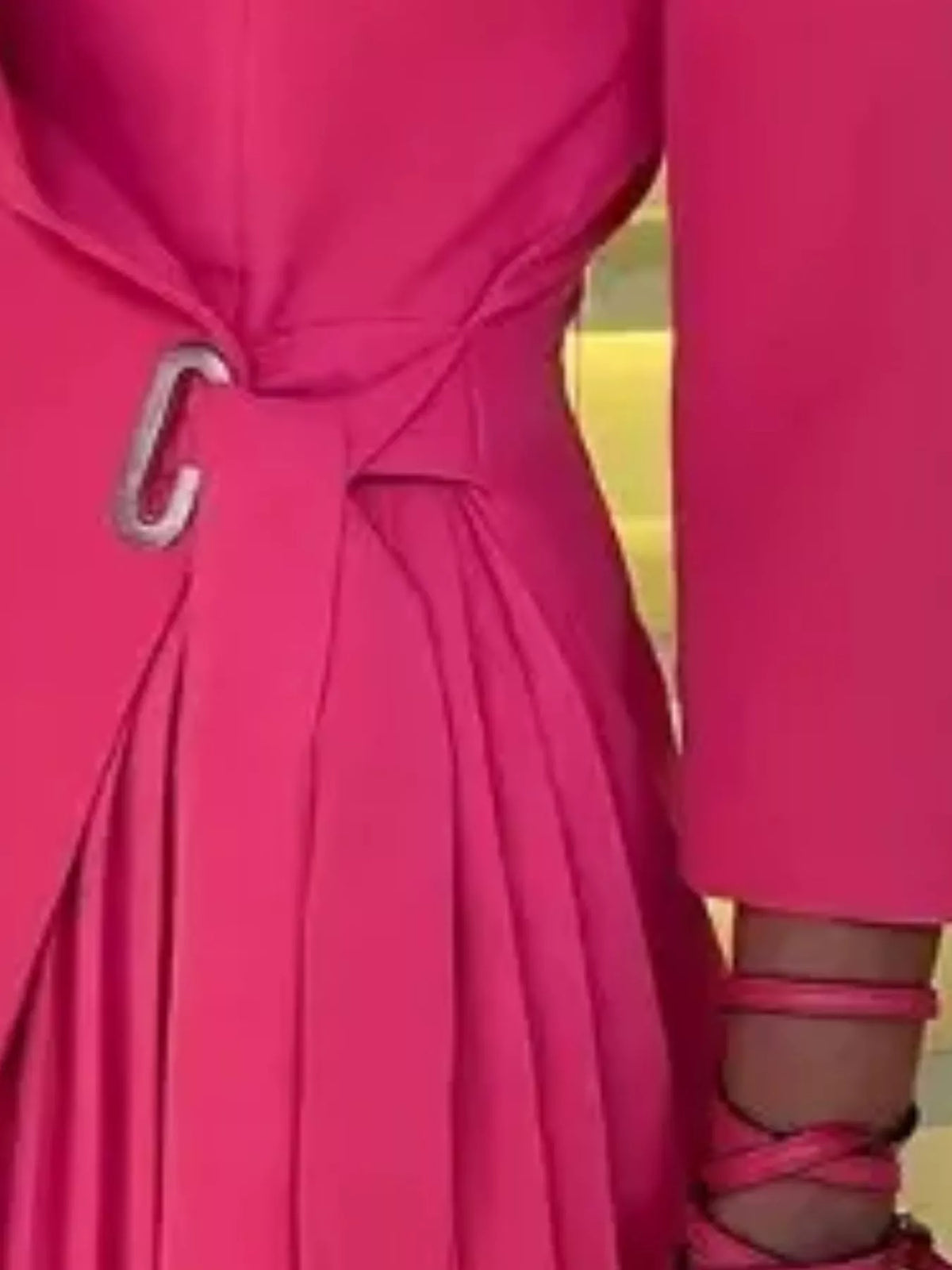 Blazer Style Pleated Midi Dress - Cerise - View 2