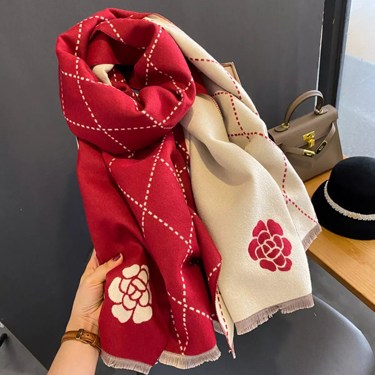 Raw Hem Scarf - Red - View 8