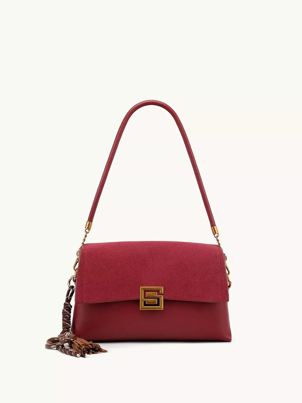 Gold-Tone Hardware Crossbody Bag - Wine Red - View 10