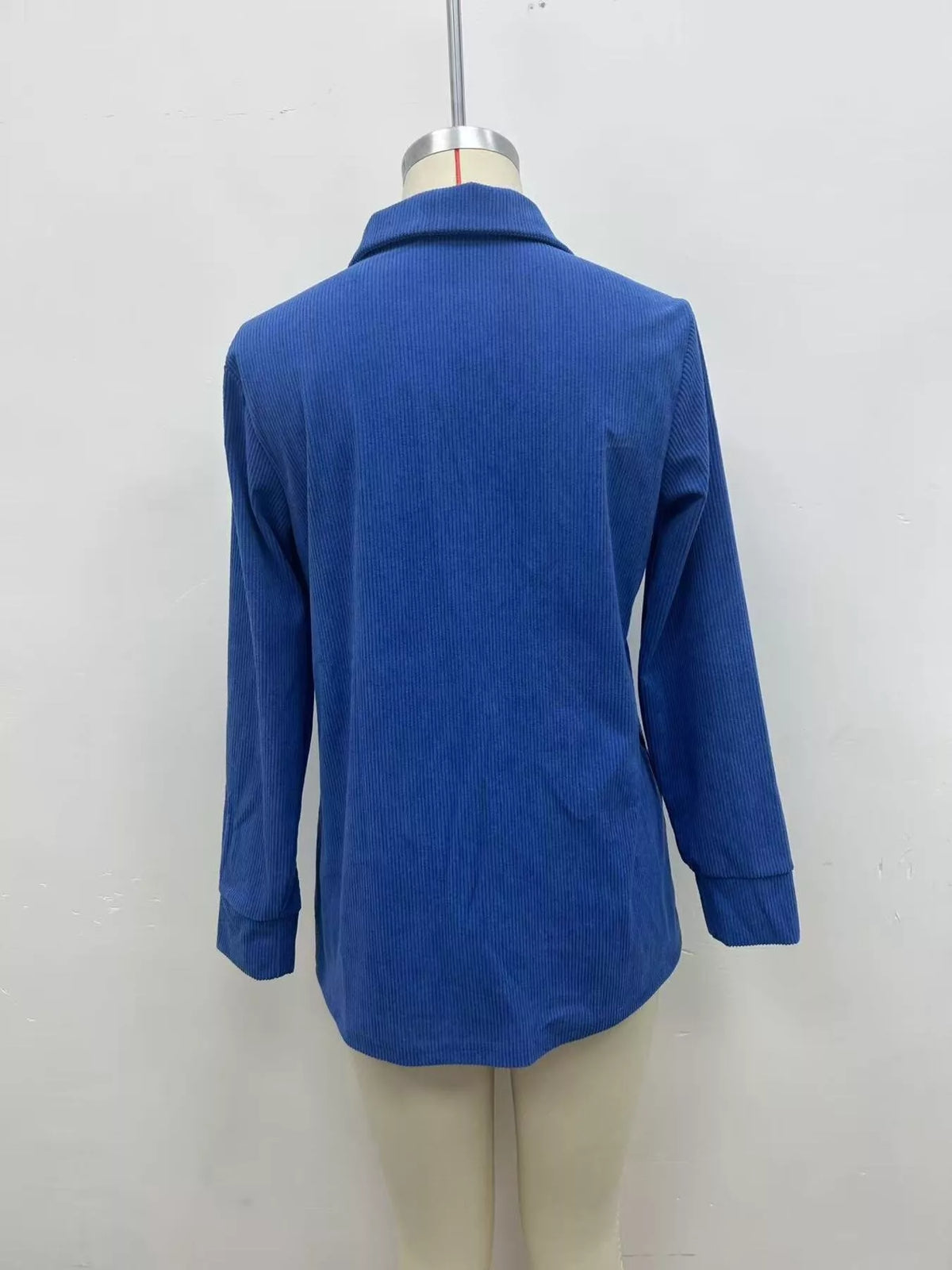 Full Size Button Detail Long Sleeve Top Plus Size - Royal Blue - View 3