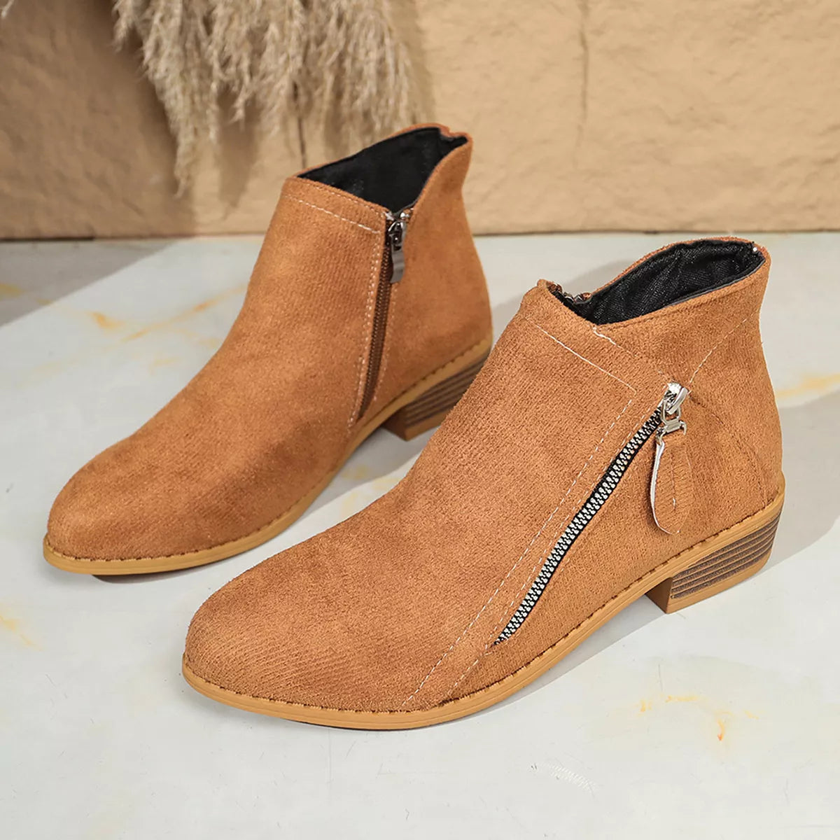 Point Toe Block Heels Boots - Brown - View 22
