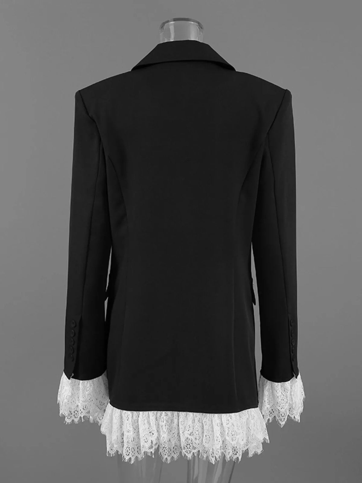Lace Hem One Button Blazer - Black - View 8