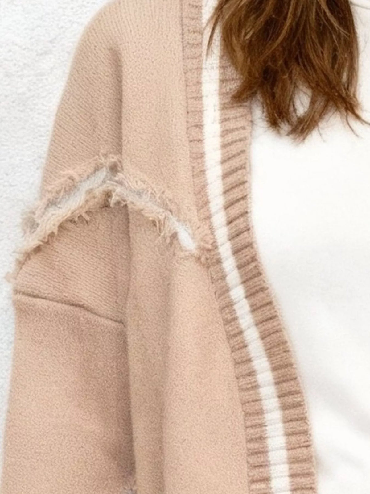 Frayed Hem Open Front Cardigan - Pale Blush - View 2