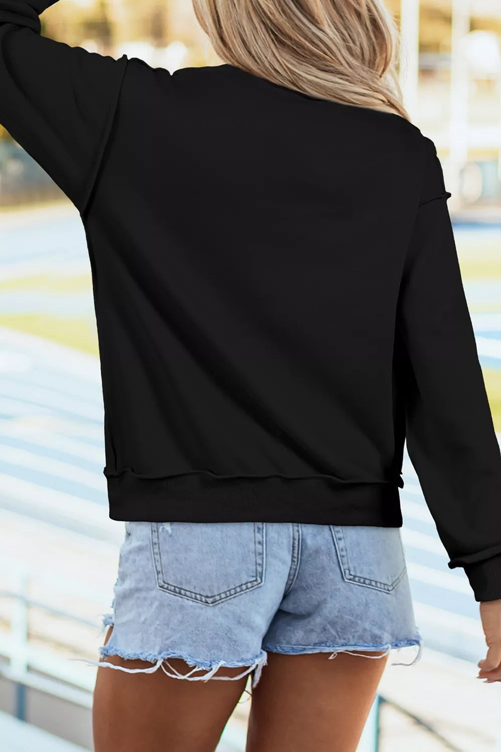 Rhinestone Flying Mallard Mock Neck Tunic Sweatshirt - Black - View 5
