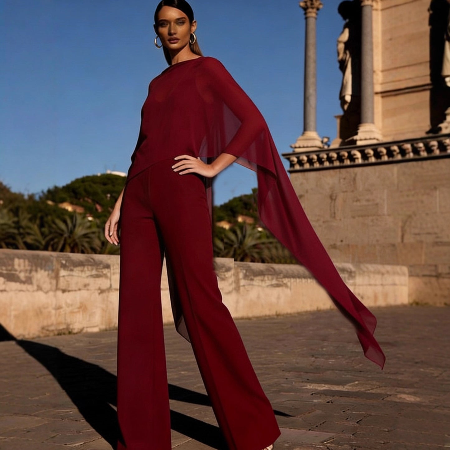 New women's suit irregular top slim fitting jumpsuit two-piece set for banquet party fashion
