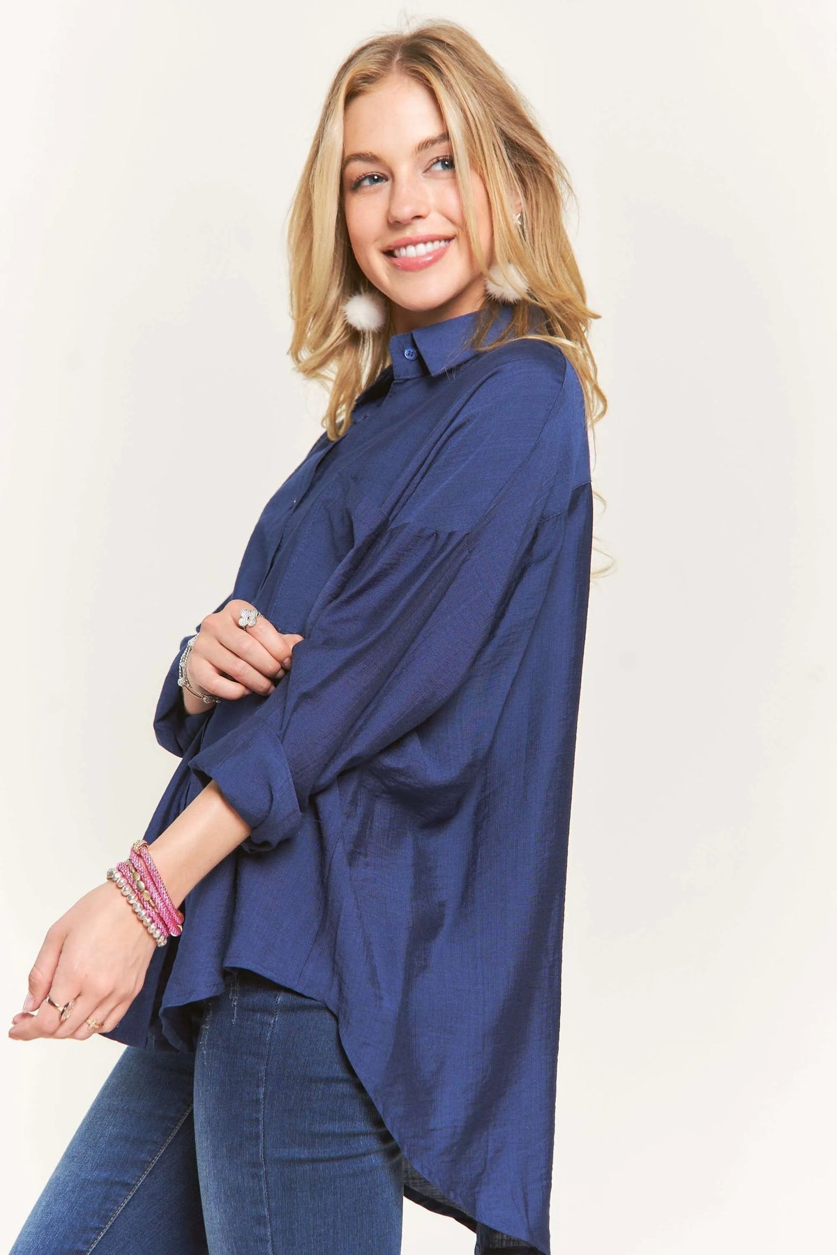 ADORA Button Down Linen Shirt - NAVY - View 4