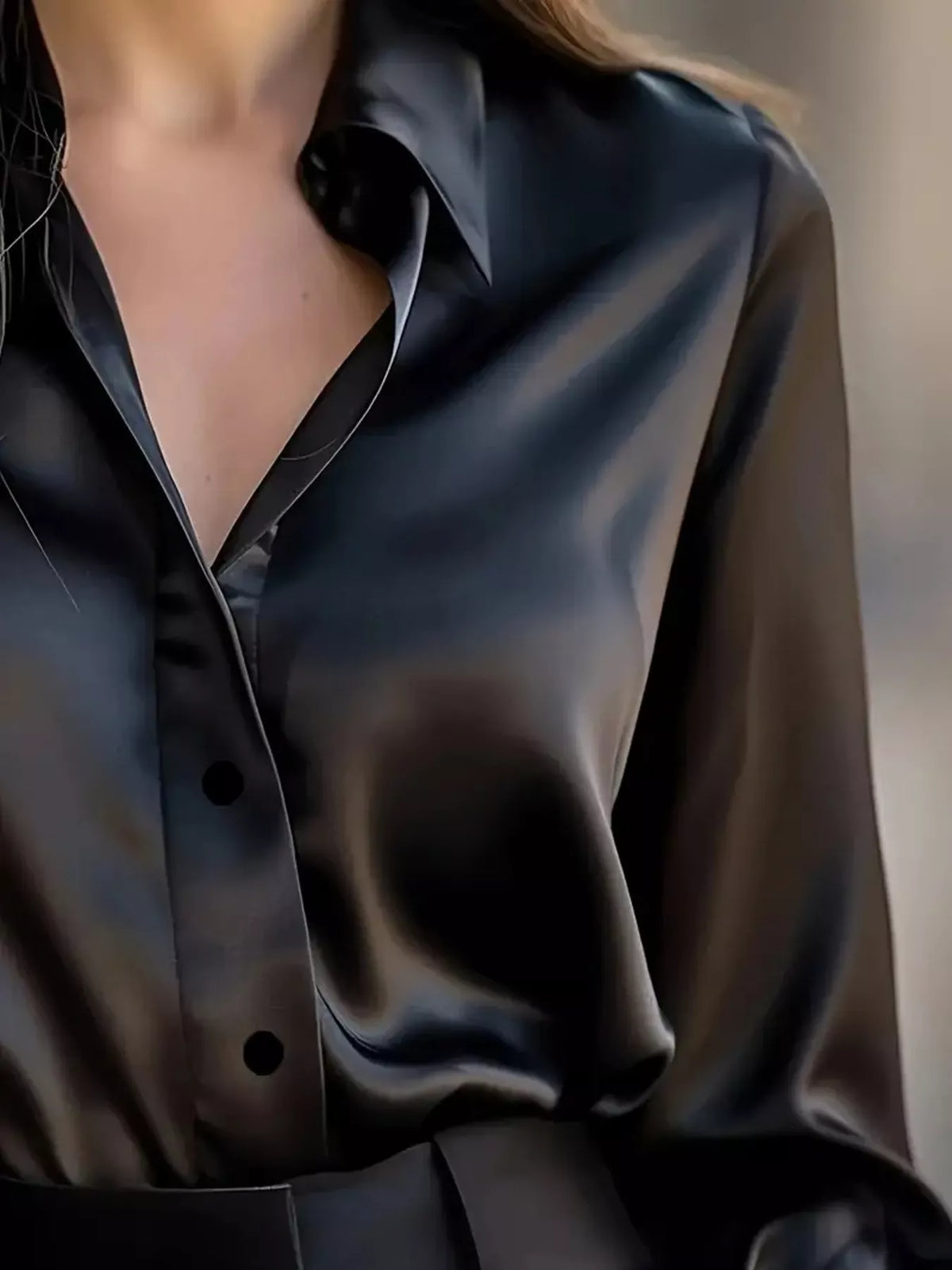 Button Down Collared Neck Long Sleeve Shirt - Black - View 12