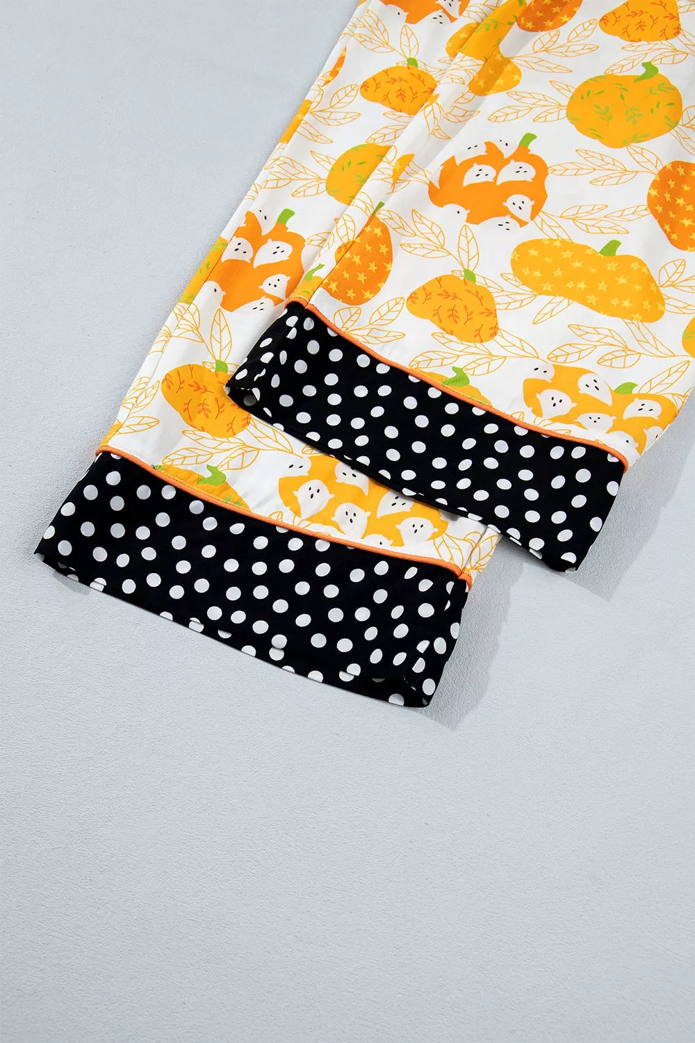 Short Sleeve Pumpkin Print Polka Dot Trim Pocket Placket Lounge Set - Sherbet - View 16