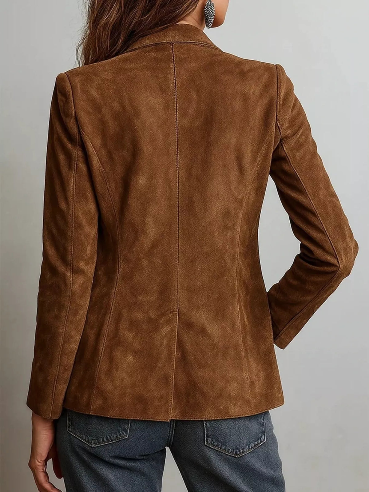 Full Size Lapel Collar Button Up Blazer Plus Size - Caramel - View 7