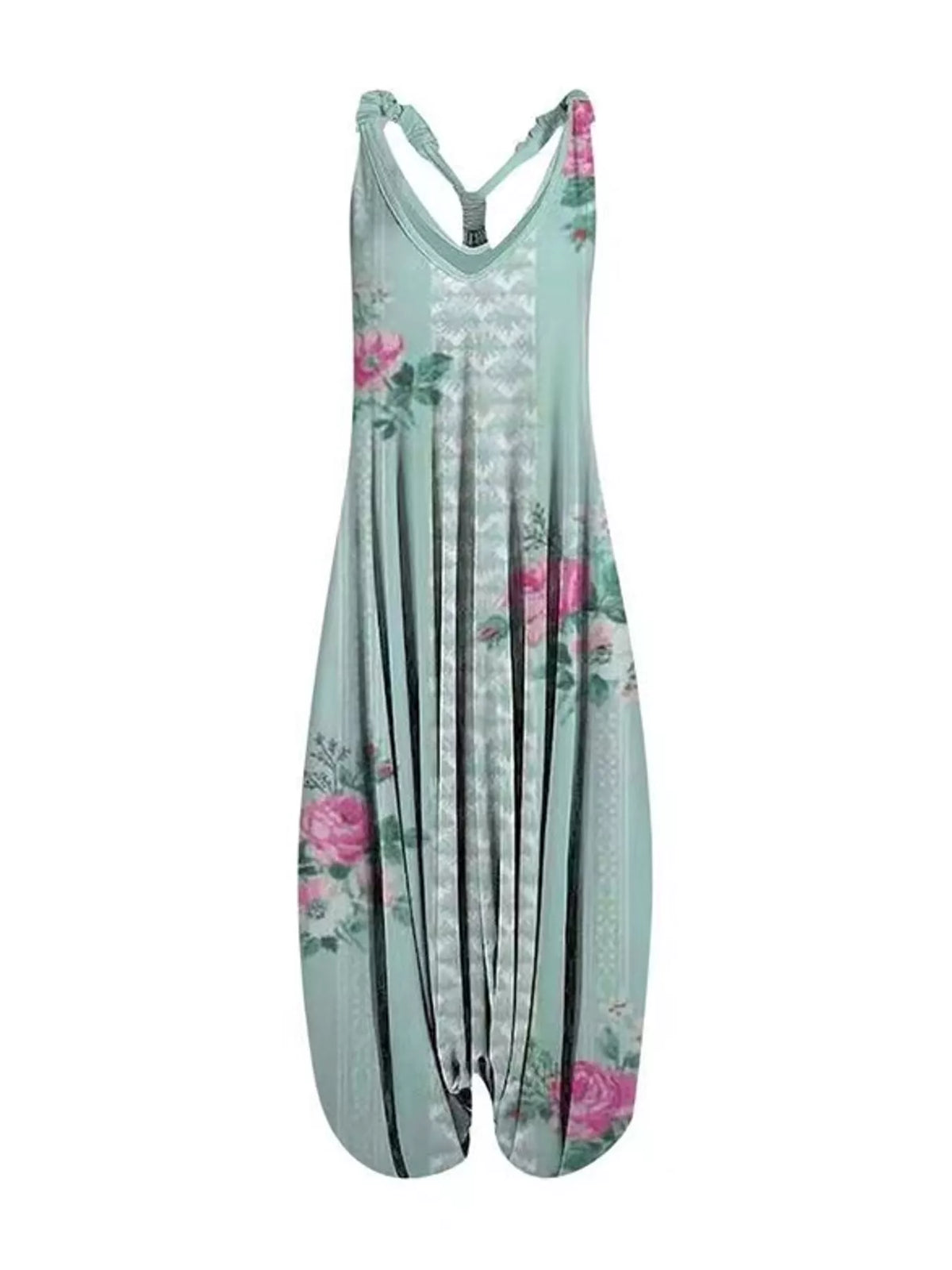 Full Size Printed V-Neck Sleeveless Jumpsuit Plus Size - 22- - View 78