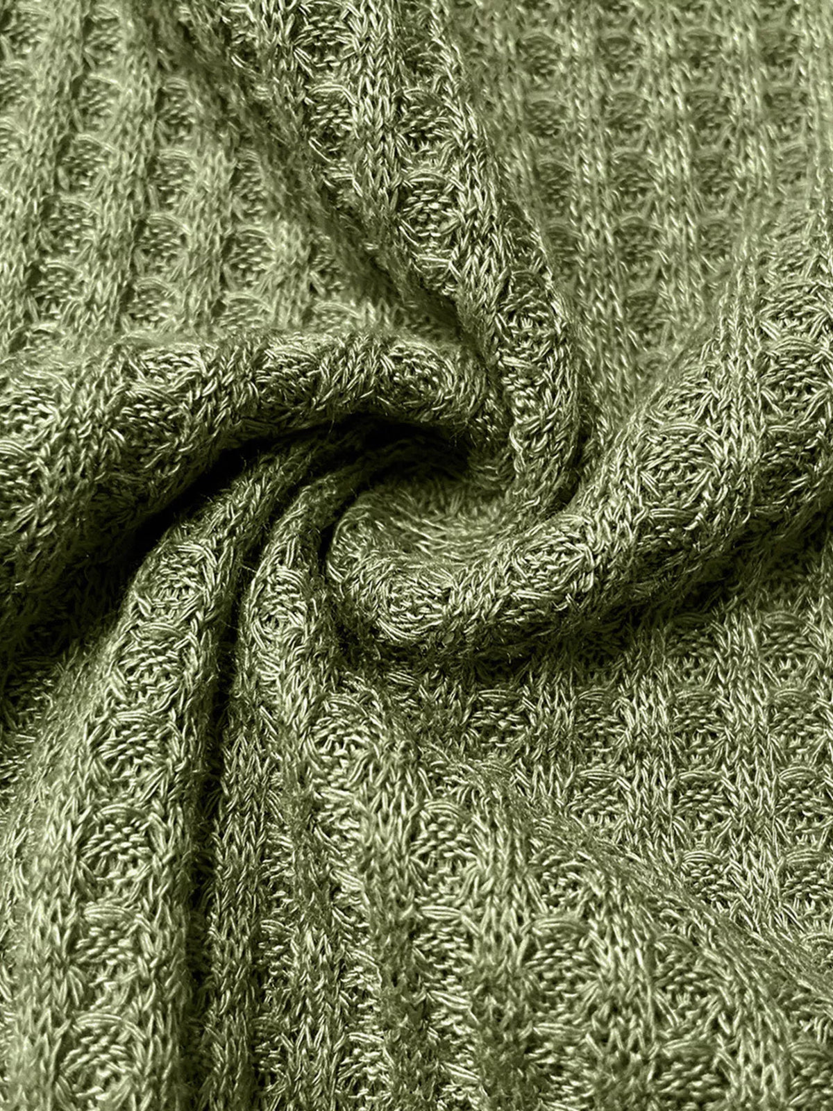 Button Detail Knitted Casual Top - Army Green - View 5