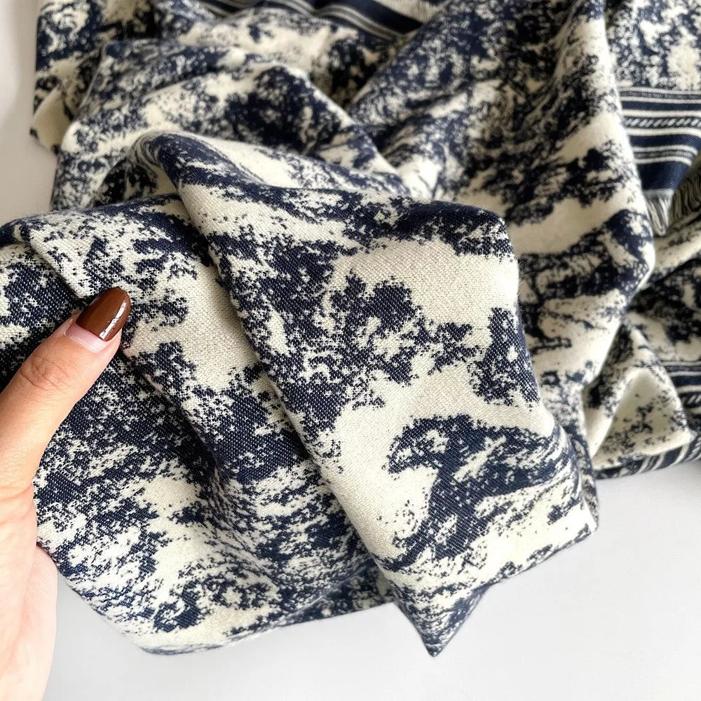 Printed Raw Hem Scarf - Peacock Blue - View 3