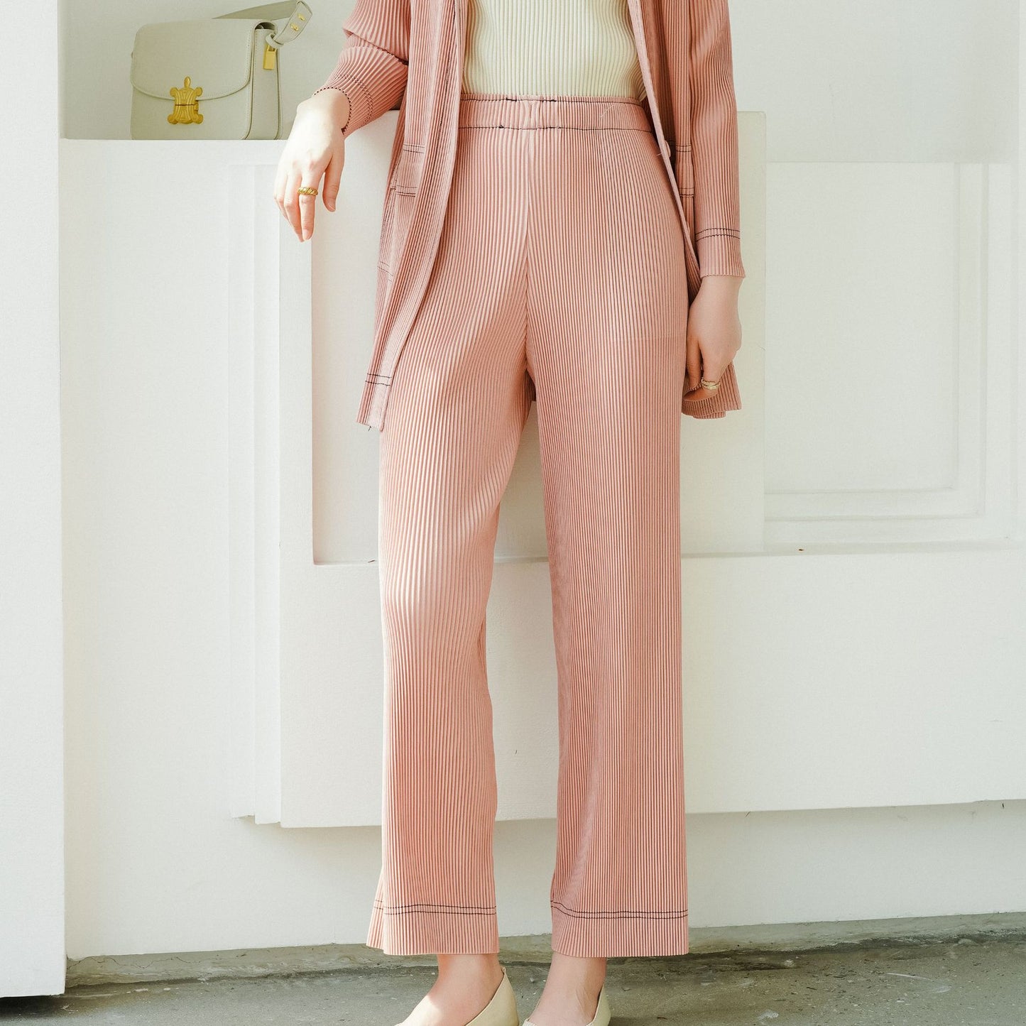 High-quality boutique-style spring new arrival, Issey Miyake pleated vintage high-end denim-inspired chic office suit set