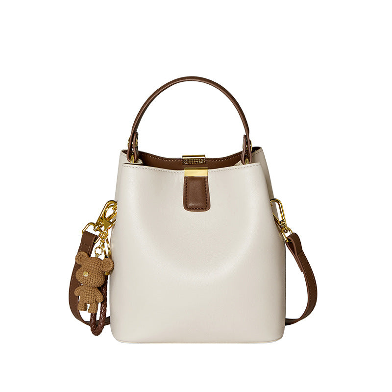 Leather Bucket Crossbody Bag - Beige - View 4