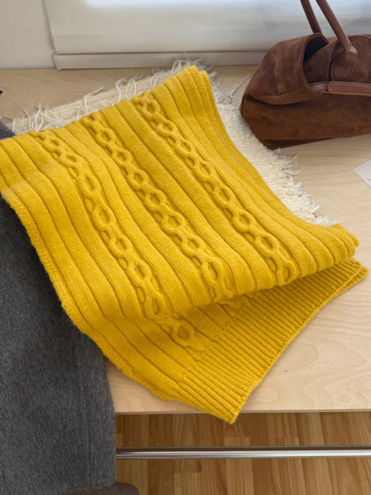 Textured Knit Winter Scarf - Yellow - View 9