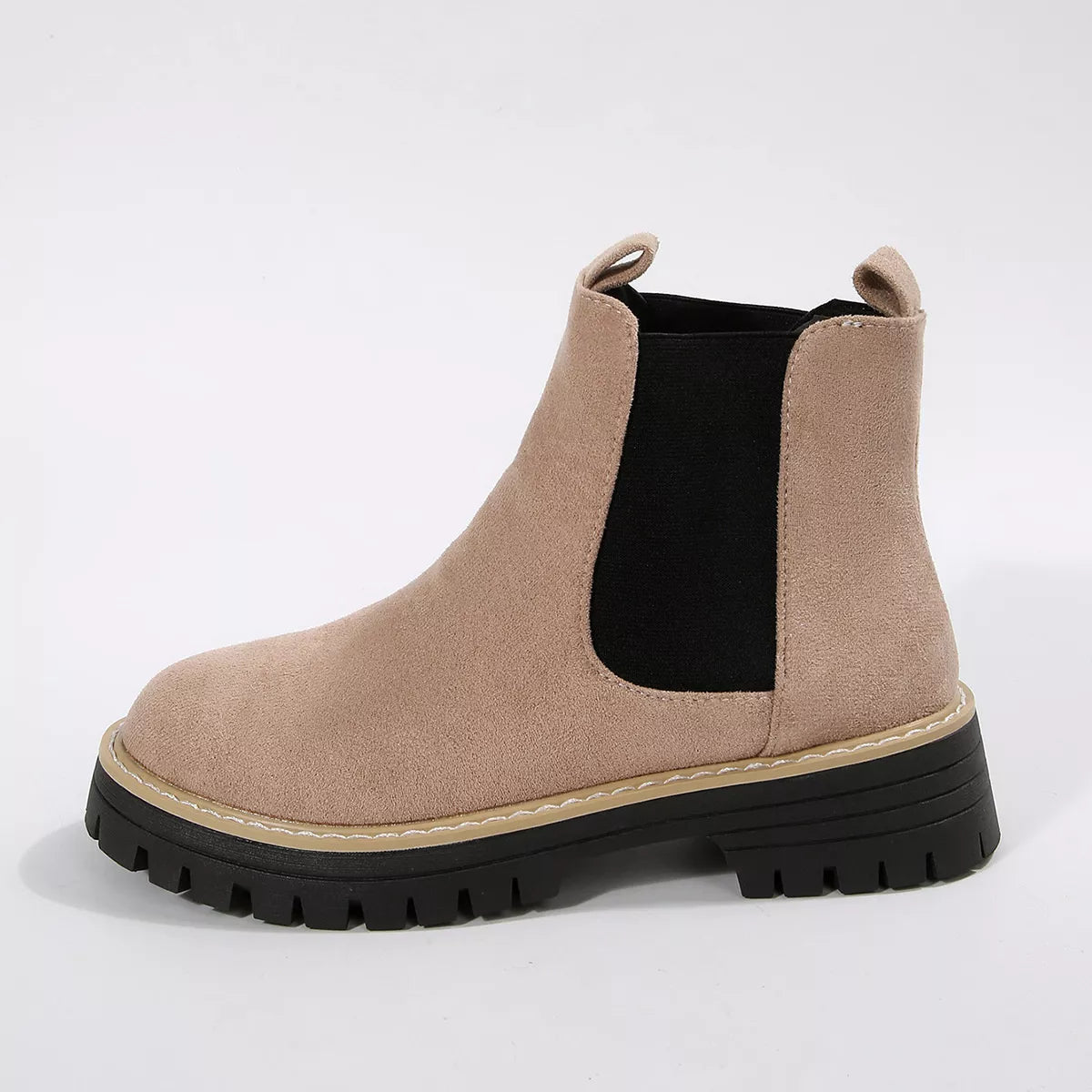 Round Toe Block Heels Boots - Beige - View 21