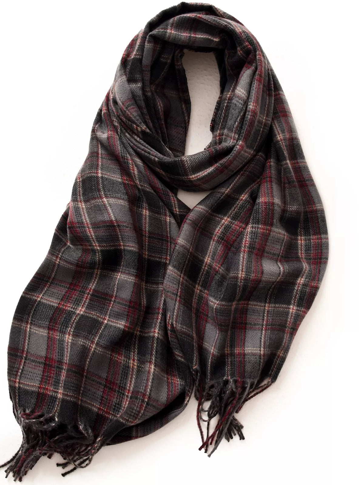 Classic Plaid Fringe Scarf - Dark Navy - View 8