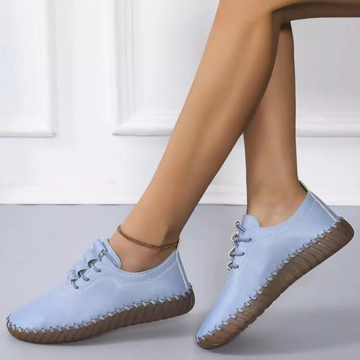 Round Toe Lace Up Sneakers - Royal Blue - View 3