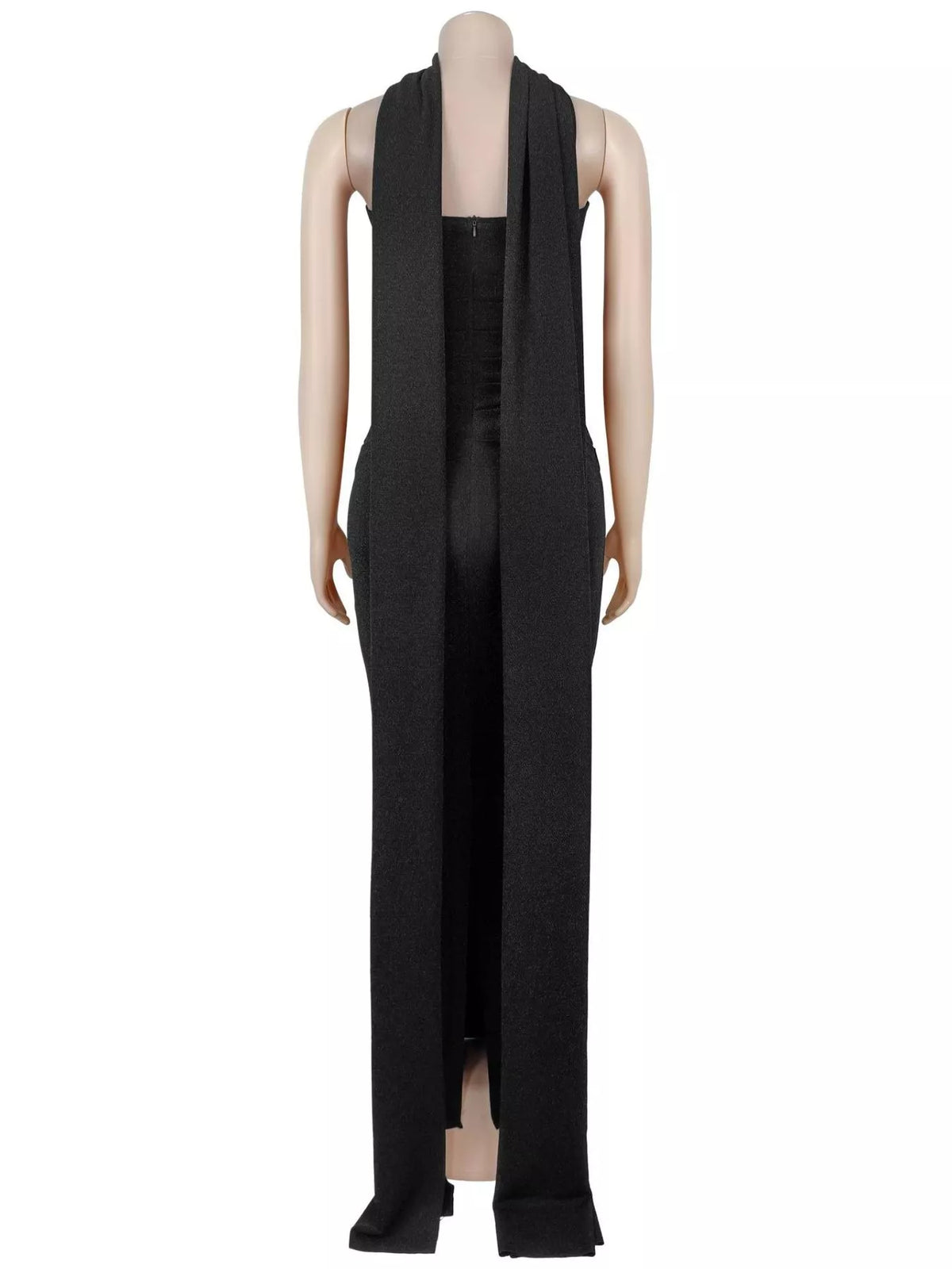 Slit Glitter Tube Maxi Dress with Scarf - Black - View 9